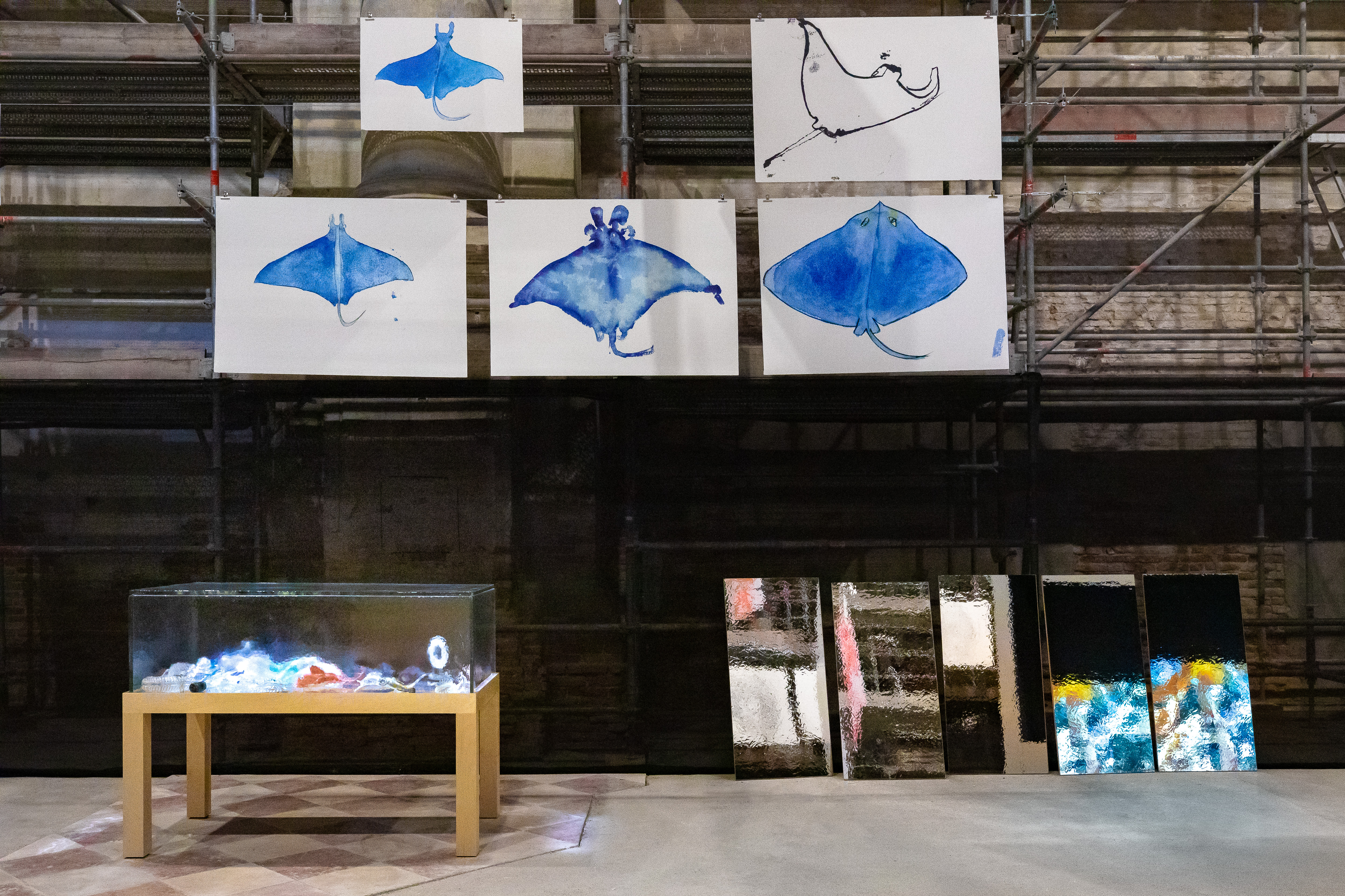Joan Jonas, Moving Off the Land II, installation view at Ocean Space, Chiesa di San Lorenzo, 2019. Moving Off the Land II is commissioned by TBA21–Academy and co-produced with Luma Foundation. Photo Enrico Fiorese
