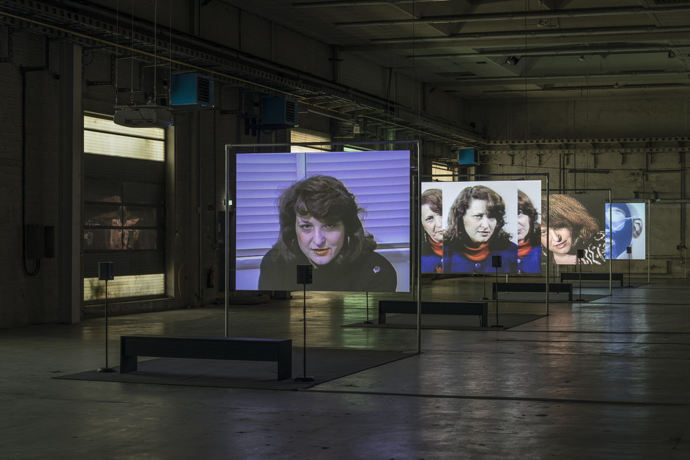 View of Lynn Hershman Leeson’s The Electronic Diaries of Lynn Hershman Leeson, 1984–96. Four-channel video installation. Image courtesy of the artist and Bridget Donahue, New York. Photo by Frank Sperling.